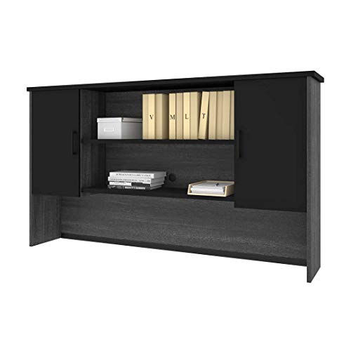 71-Inch Office Desk Hutch with Doors and Adjustable Shelves, Black
