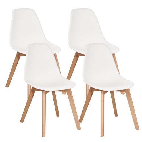 VECELO Set of 4 Mid-Century Modern White Dining Chairs with Solid Wood Legs