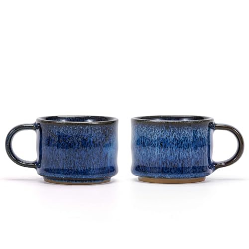 RISTEASO Fluid Blue Ceramic Espresso Cups Set of 2, 2oz Demitasse Coffee Mugs