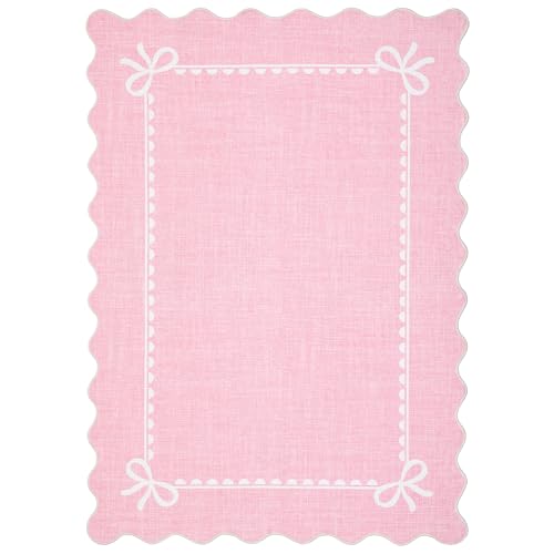 5x7 Scalloped Bow Area Rug, Washable Non-Slip Soft Pink Bedroom Carpet