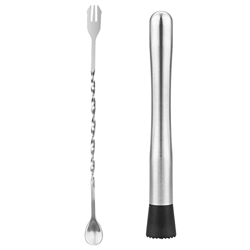 2-Piece Stainless Steel Cocktail Muddler and Mixing Spoon Set