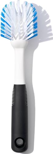 Dish Scrub Brush with Non-Slip Handle & Built-In Scraper - Nylon Bristles