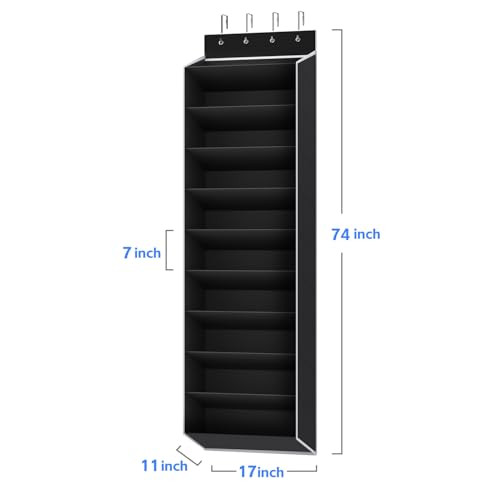 10-Tier Over the Door Shoe Organizer - Large Hanging Storage Rack, Black