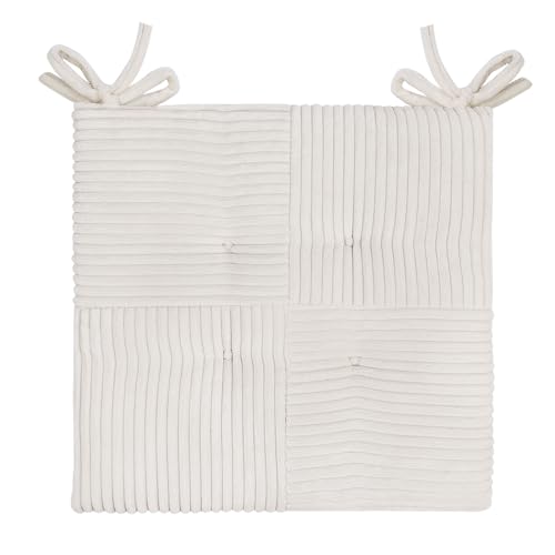 Square Corduroy Chair Cushion with Ties, 17x17 Non-Slip Seat Pad, White