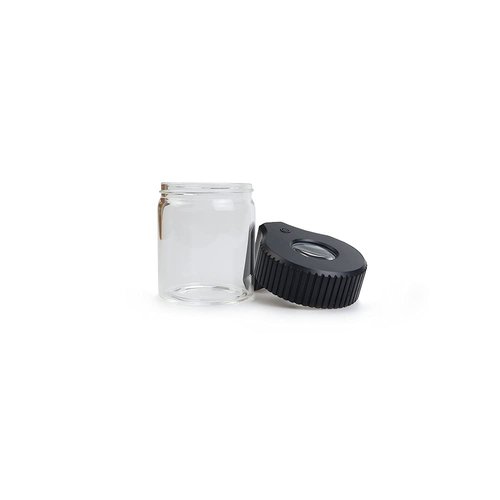 LEWOT Magnifying Viewing Jar with LED Light, Airtight Transparent Glass Storage Jars, Rechargeable LED Lit Lid Container (Black)