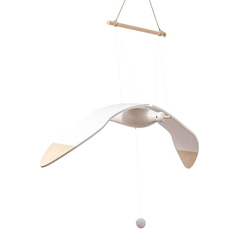 Wooden Flying Seagull Hanging Mobile, Kinetic Ceiling Art Decor, 105cm