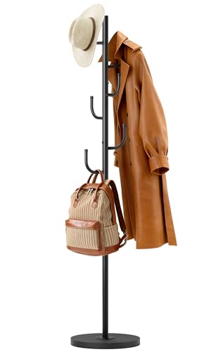 Freestanding Heavy Duty Coat Rack with Wood Base and 6 Hooks
