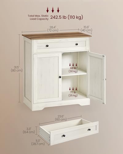 Farmhouse Coffee Bar Cabinet with Drawer & Double Doors, Rustic White