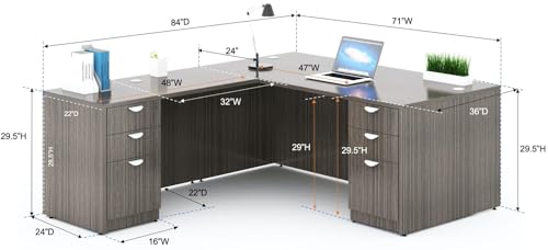 Boss Office L-Shape Desk with Pedestal - Driftwood Finish, Executive Office Furniture