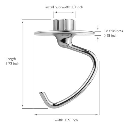 Stainless Steel Dough Hook Attachment for 4.5 and 5 Quart Tilt-Head Mixers