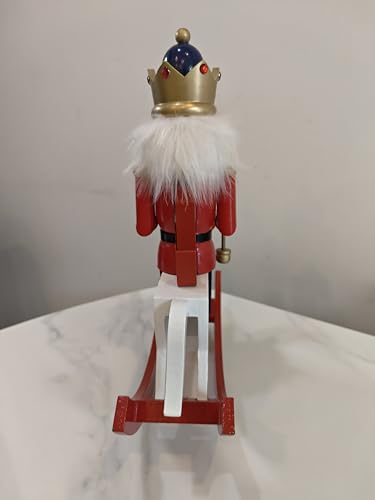Hand-Painted Wooden Nutcracker Rocking Horse Soldier Figurine - Red, 10-Inch