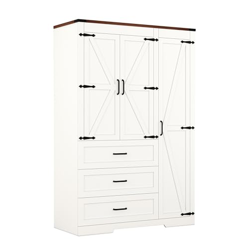 3-Door Bedroom Armoire Wardrobe with Drawers and Adjustable Shelves