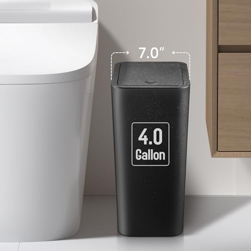 Bathroom Trash Can with Lid 4 Gallon Slim Plastic Wastebasket