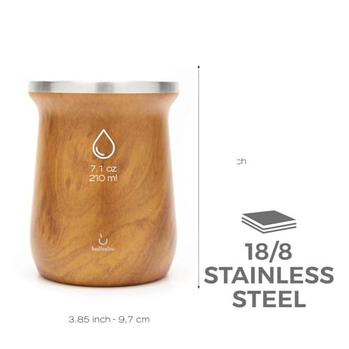 BALIBETOV Wooden Mate Kit with Cup, 2 Bombillas & Cleaning Brush - Insulated Stainless Steel
