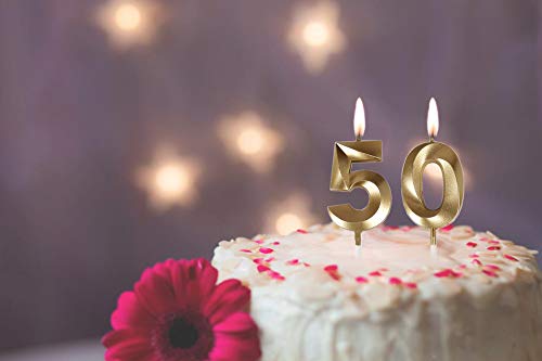 Gold Number 50 Birthday Candles - 2 Pack for Celebrations