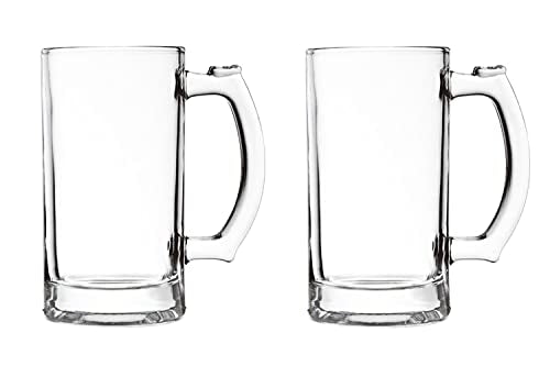 Heavy Glass Beer Mugs Set - 16oz Traditional Stein Glasses with Handle (Set of 2)