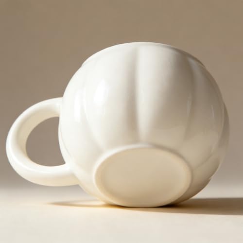 HOPOYGOS White Pumpkin Mug - Large 17oz Ceramic Coffee & Tea Cup, Fall Halloween Decor