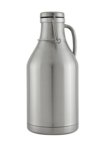 64 oz Stainless Steel Beer Growler with Flip Top Lid and Metal Handle