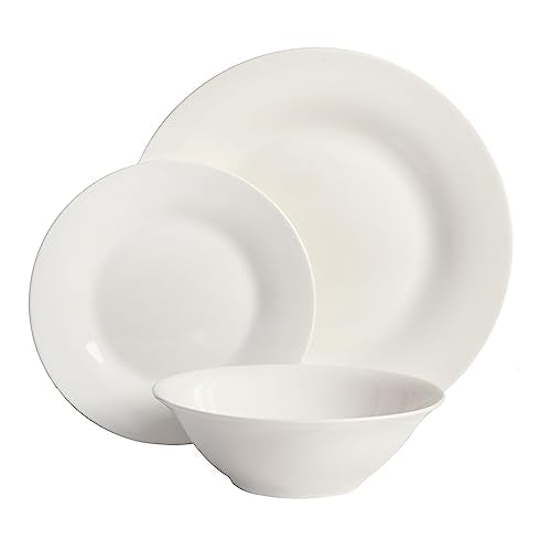 Gibson Home Zen Buffet Round 12 Piece Porcelain Chip and Scratch Resistant Dinnerware Plates and Bowls Set, Scratch & Chip Resistant