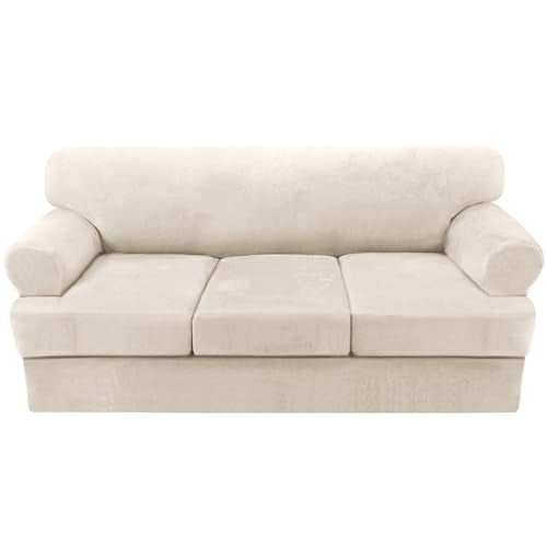 4-Piece T Cushion Sofa Cover Set - Stretch Slipcovers in Ivory