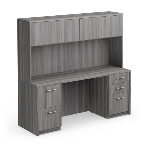 Executive Credenza Desk with Hutch Storage - Commercial Office Workstation