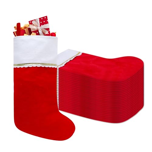 24 Pack 19-Inch Felt Christmas Stockings with White Cuff & Gold Trim