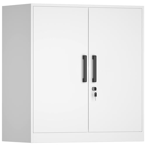 28-Inch Metal Wall Storage Cabinet with Adjustable Shelf and Locking Door