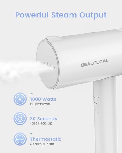 BEAUTURAL Portable Travel Garment Steamer for Clothes - 1000W White