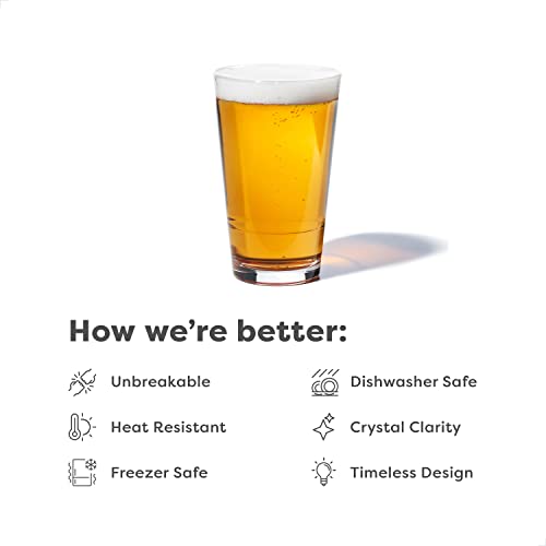 16oz Unbreakable Pint Glasses, Set of 4, BPA-Free Tritan Beer Drinkware