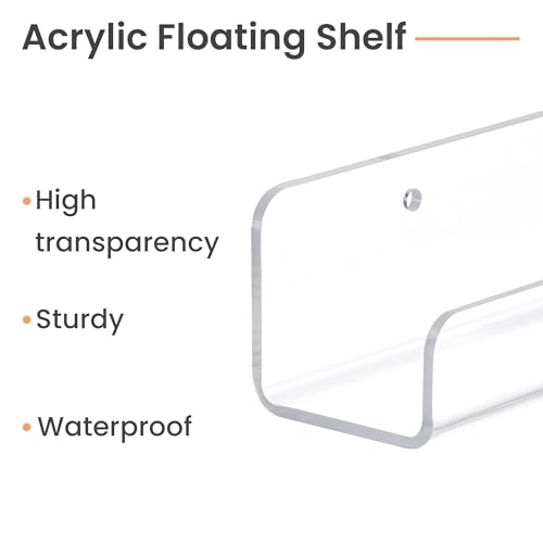 12-Inch Clear Acrylic Floating Shelves - 6-Piece Wall Mount Display Set