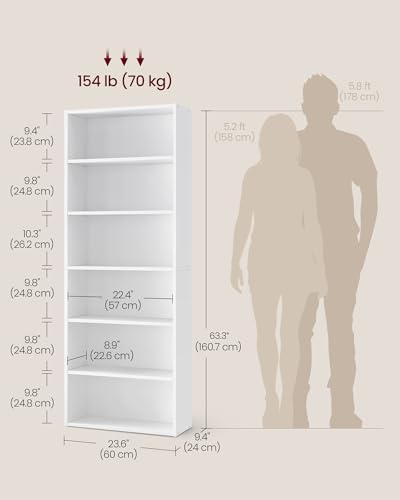 6-Tier Open Bookshelf - Adjustable Storage Shelves for Living Room & Office