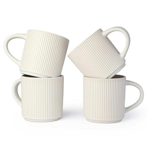 DeeCoo 12oz White Ceramic Coffee Mug Set of 4 - Microwave & Dishwasher Safe