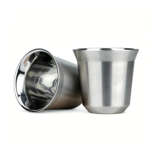 RECAPS Silver 80ml Stainless Steel Espresso Cups Set - Double Wall Insulated
