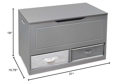 Badger Basket Toy Box and Storage Bench - Chest and Seat Combo with 2 Reversible Baskets, Safety Hinge Lid - Kids Toy Organizer for Playroom or Bedroom - Gray