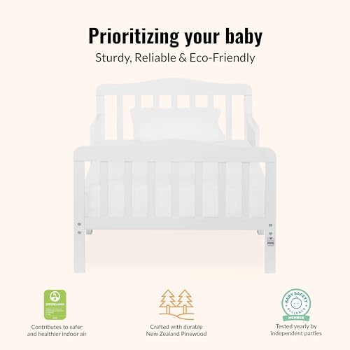Classic Wooden Toddler Bed with Safety Guard Rails - Low to Floor