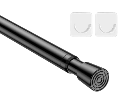 Black Spring Tension Curtain Rod (26-39 Inch) - No Drill Adjustable Rod
