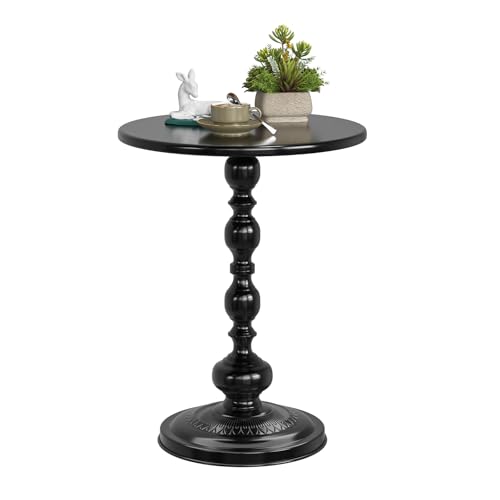 Small Round Side Table - Metal Pedestal End Table for Living Room, Black
