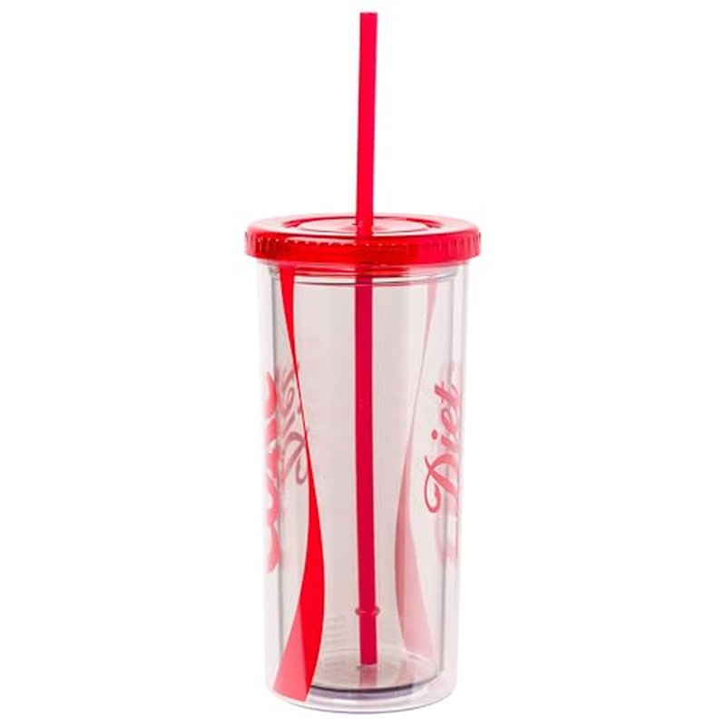 Silver Buffalo Coca Cola Diet Coke Plastic Tall Cold Cup with Lid and Straw, 20 Ounces