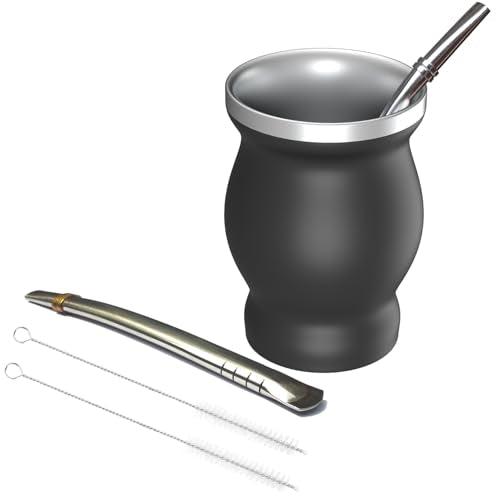 Beruth Black 8oz Stainless Steel Yerba Mate Cup Set with Bombillas & Brush
