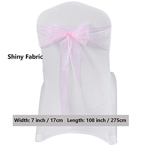 Pink Organza Chair Sashes 50 Pack - 7x108 Inch Bow Ties for Weddings