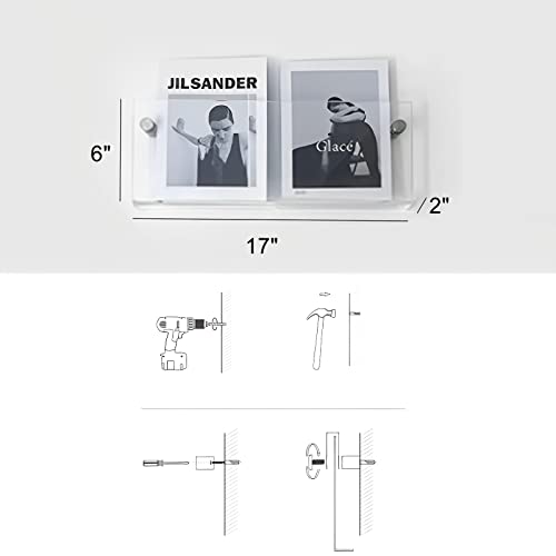 2-Pack 17-Inch Acrylic Wall-Mounted Magazine Holder Floating Shelves