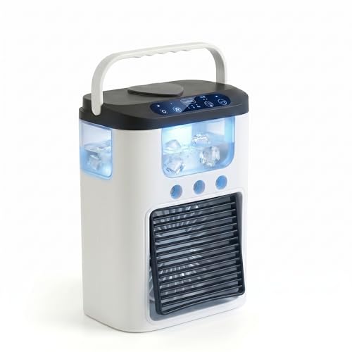 Portable Air Conditioner Fan, Mini Desktop Misting Fan with 3 Speeds and RGB Light