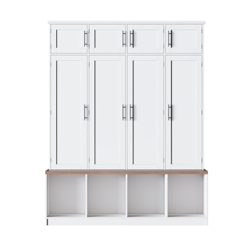 4-in-1 Hall Tree with Entryway Bench, Shoe Cabinet and Storage Hooks