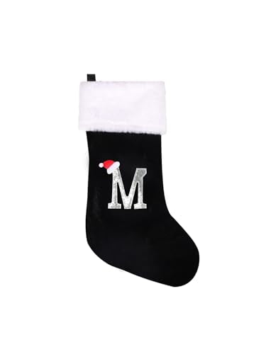 Personalized Monogram Christmas Stocking - 20" Black Velvet & Plush Cuff