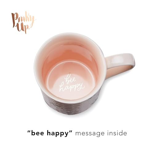 Honeycomb Pink 12oz Ceramic Tea Cup with Infuser & Lid - Travel Mug Set of 1