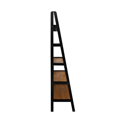 5-Shelf Solid Wood Ladder Bookcase, 72-Inch Tall Two-Tone Display Storage