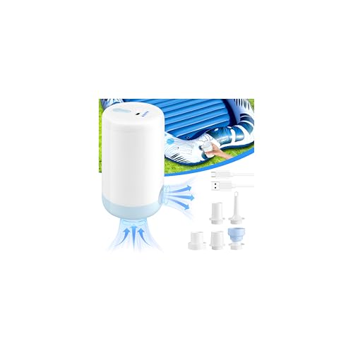 Portable Air Pump for Inflatables - Ultra-Fast Rechargeable Inflator with 5 Nozzles
