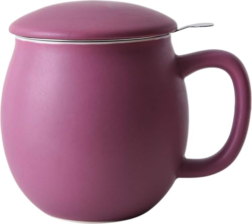 Yundu Matte Purple 12oz Ceramic Teacup with Infuser & Lid – Elegant Tea Mug for Loose Leaf Brewing