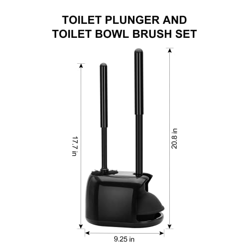 Heavy Duty Toilet Brush and Plunger Set with Holder, Black Bathroom Combo