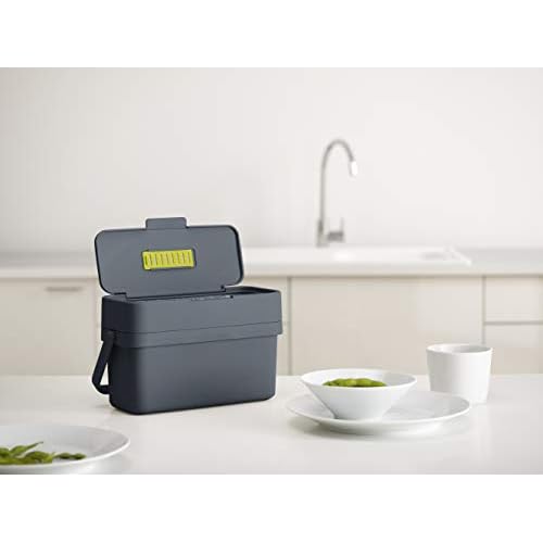 Joseph Joseph Compo Mountable Food Waste Caddy, Easy-Fill with Adjustable Air Vent Compost Bin, 4 Liters/1 Gallon, Graphite